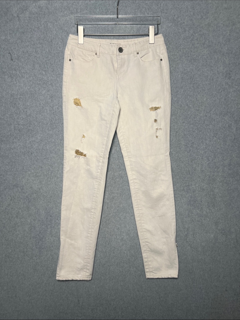 Elie Tahari white / gold skinny mid rise jeans 2